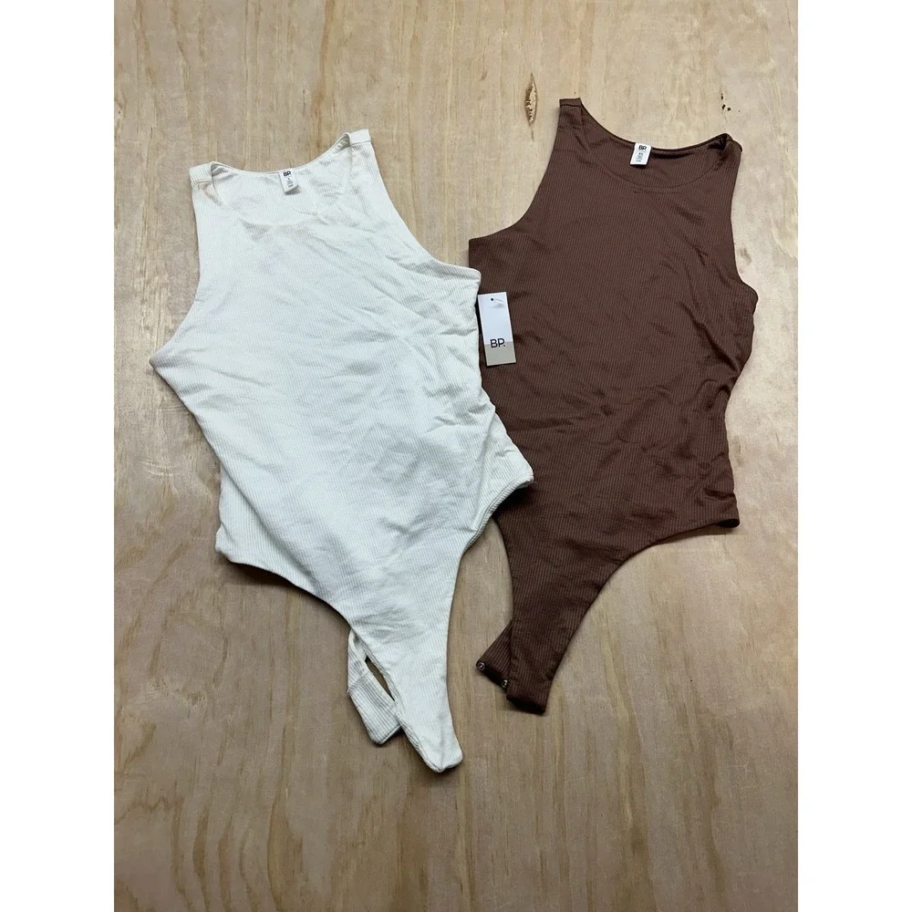 Two! BP for‎ Nordstrom Brown Beige Ribbed thong bodysuits XS S